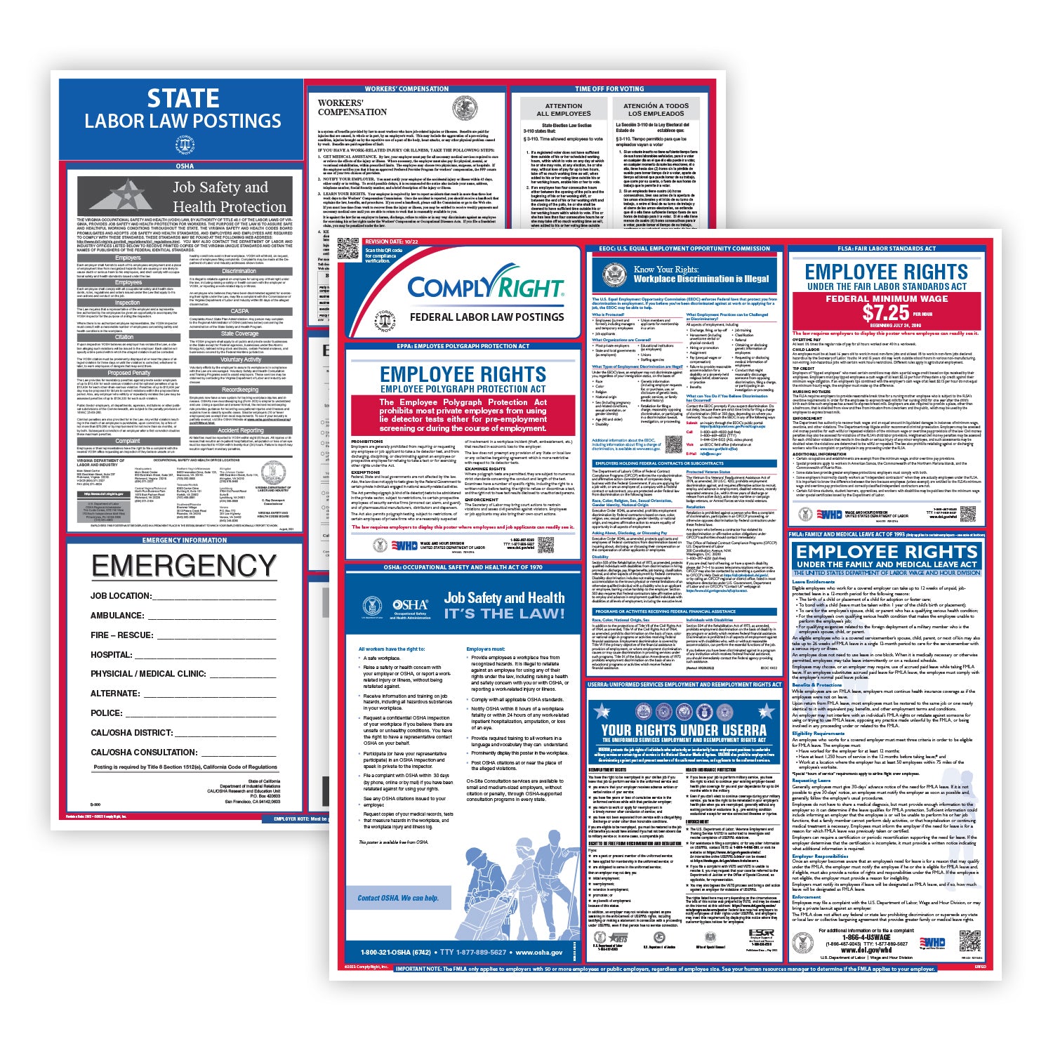 Two labor law posters with text and graphics on a white background